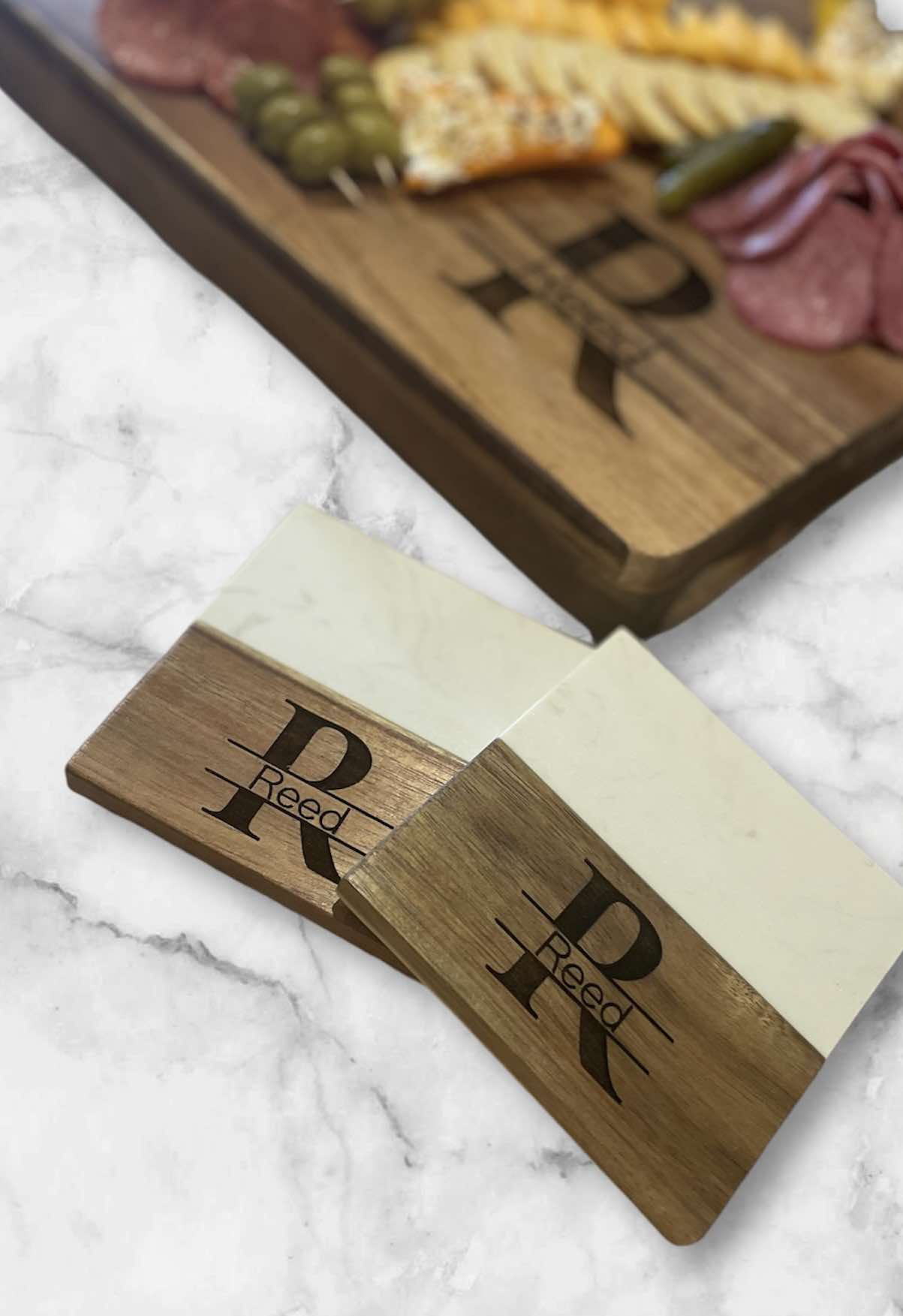 Personalized Engraved Cutting Board with Coasters