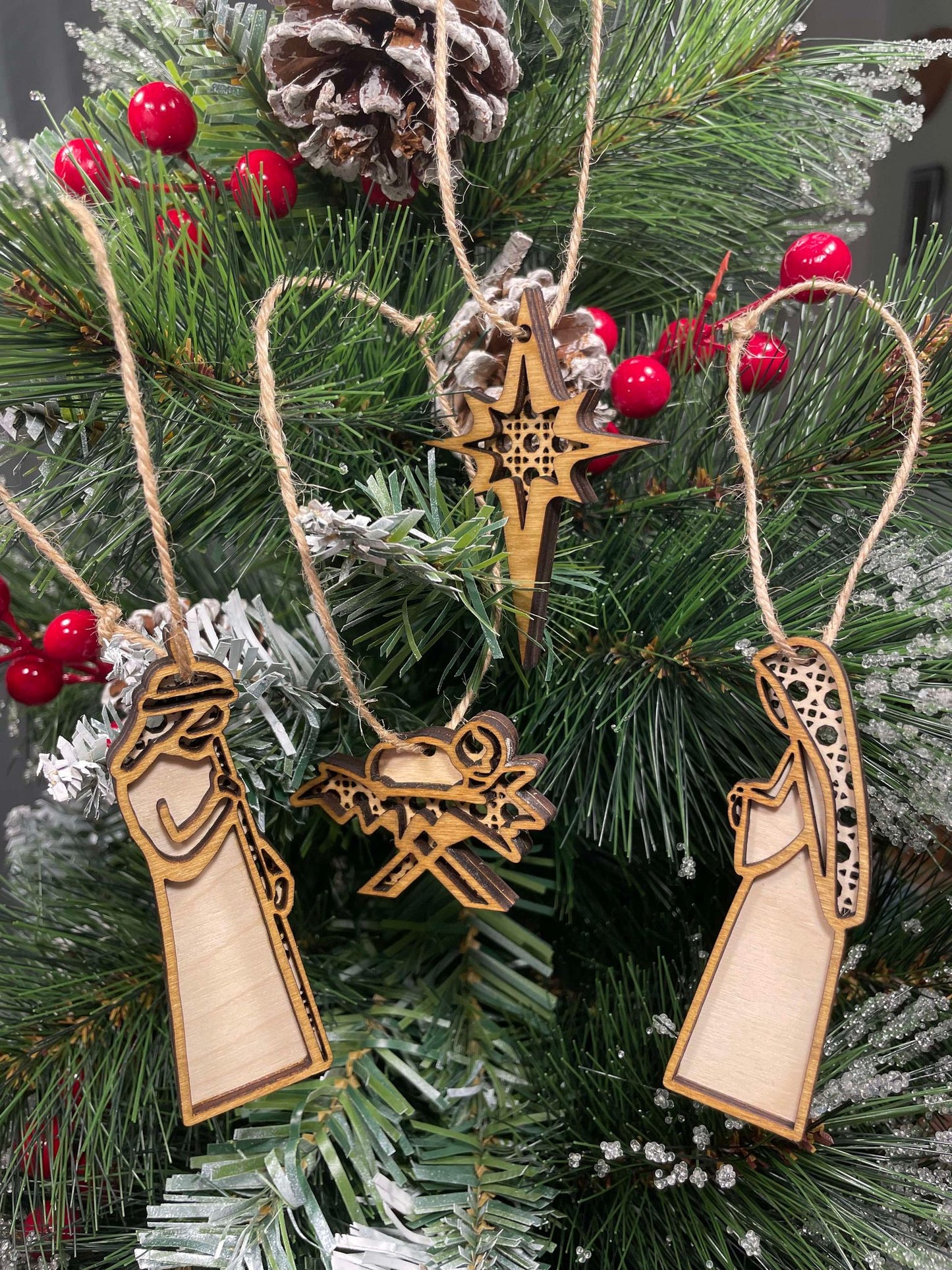 Rattan Nativity Scene Ornaments