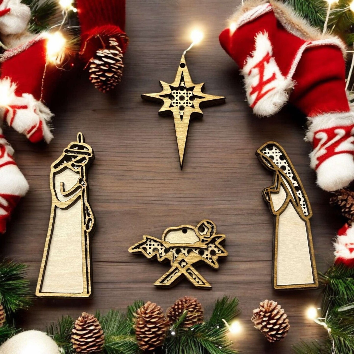 Rattan Nativity Scene Ornaments