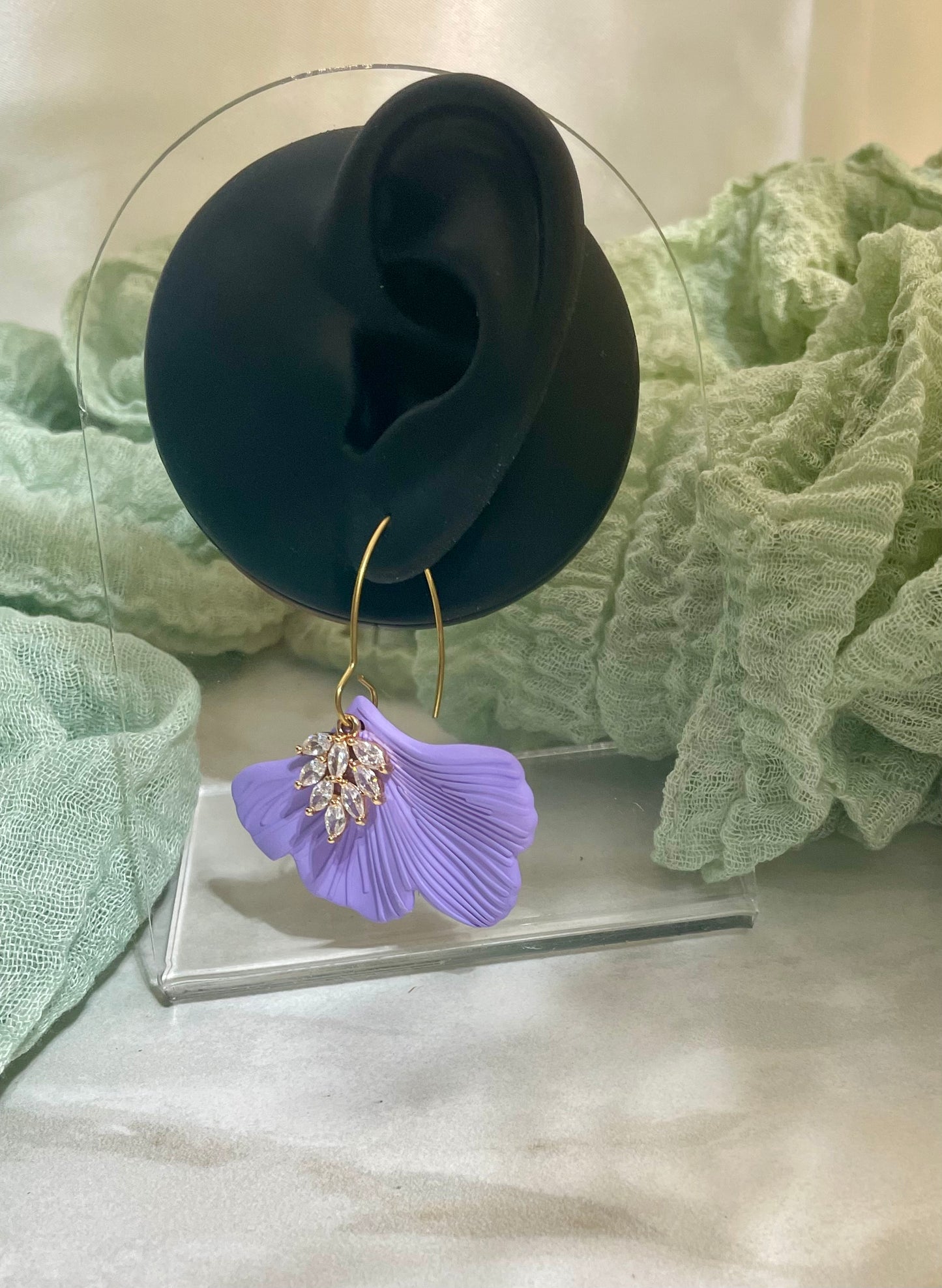 Purple Ginkgo Leaf with Feather Cubic Zirconia on V Ear Wire #JusticeforSativa
