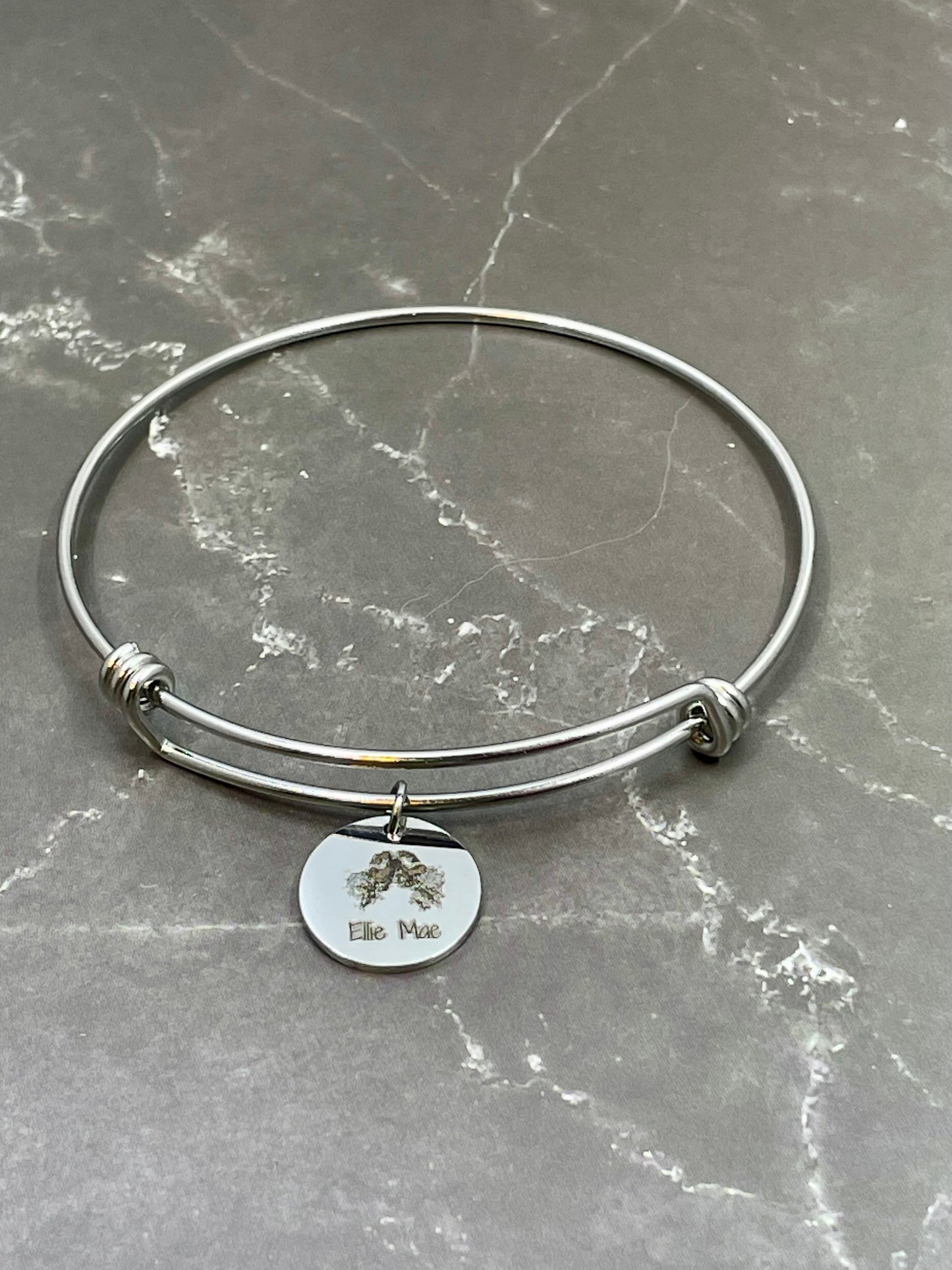 Engraved Actual Pet Paw Print or Nose Print on Bangle Bracelet