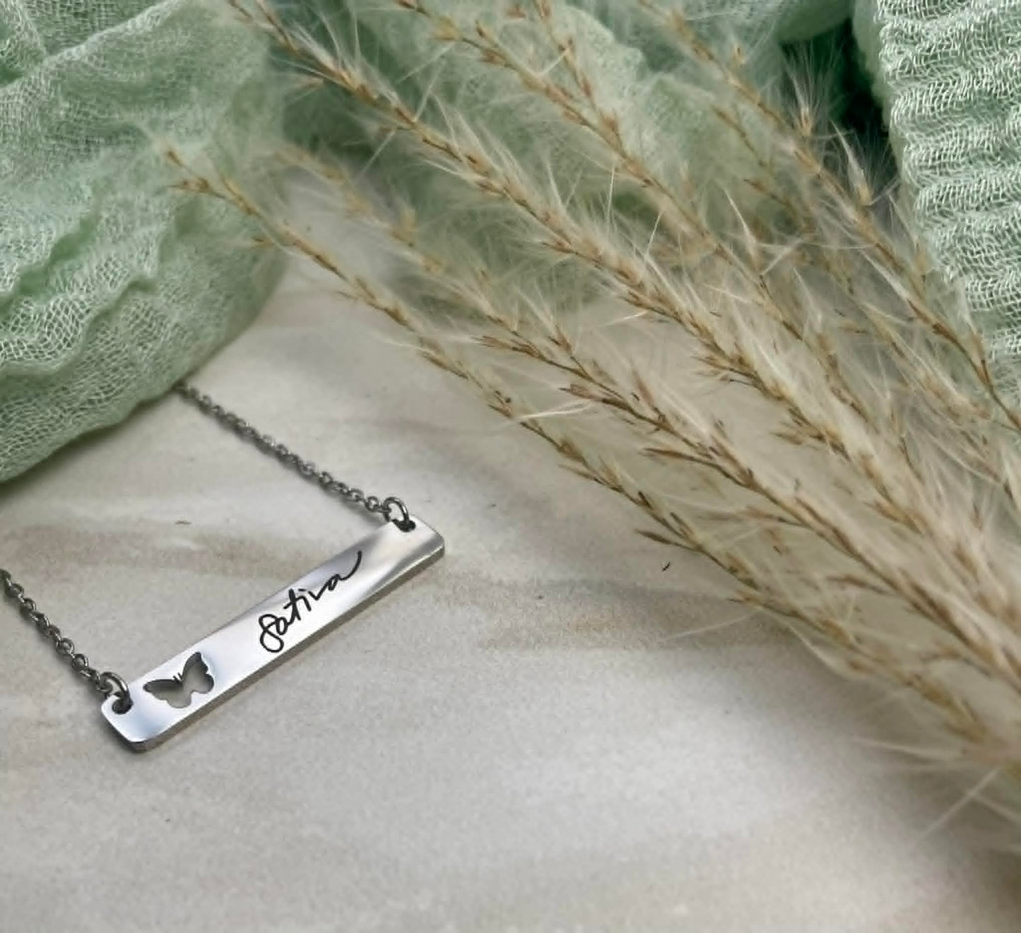 Engraved Horizontal Bar Butterfly Cutout Necklace Sativa #JusticeforSativa