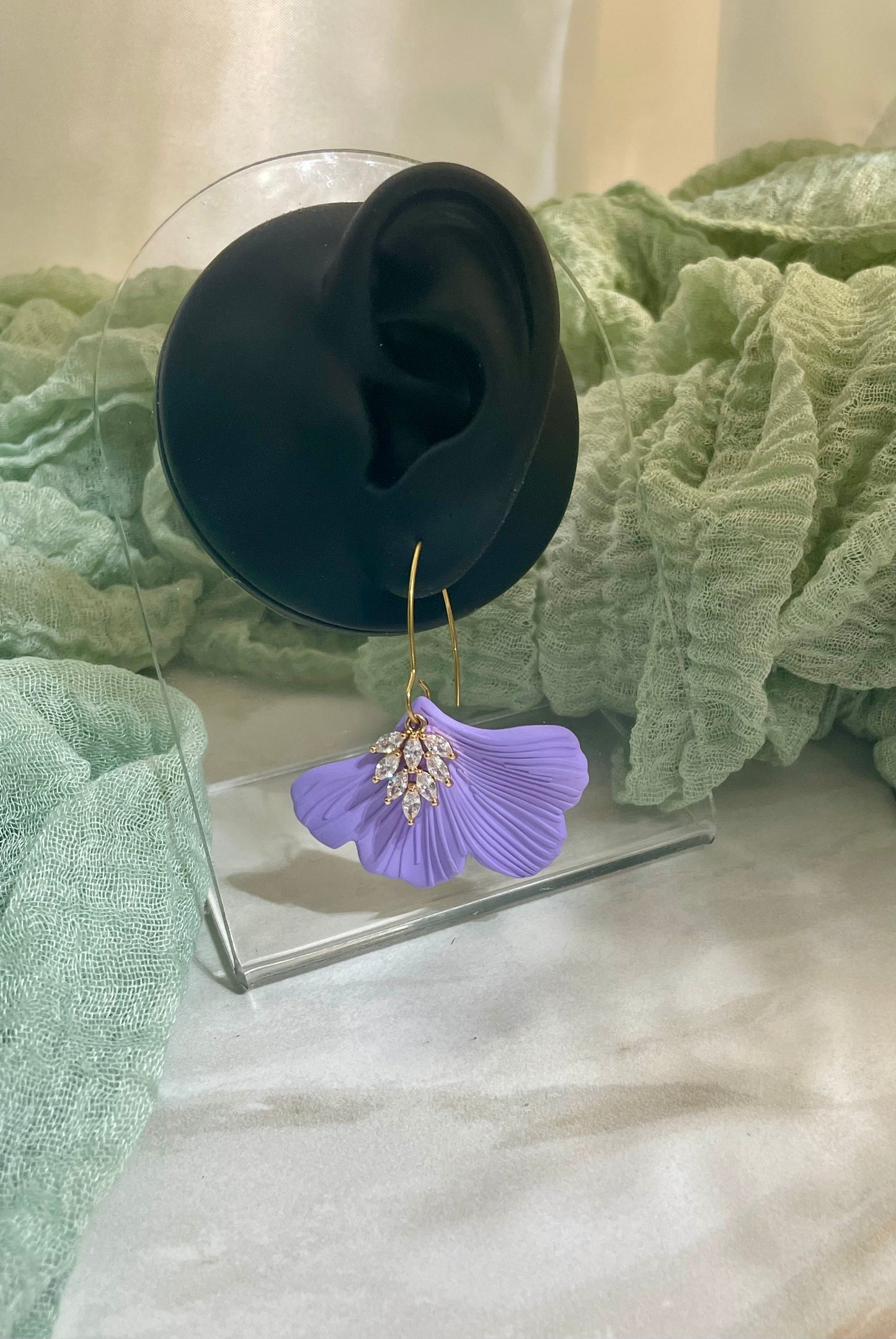 Purple Ginkgo Leaf with Feather Cubic Zirconia on V Ear Wire #JusticeforSativa