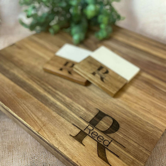 Personalized Engraved Cutting Board with Coasters