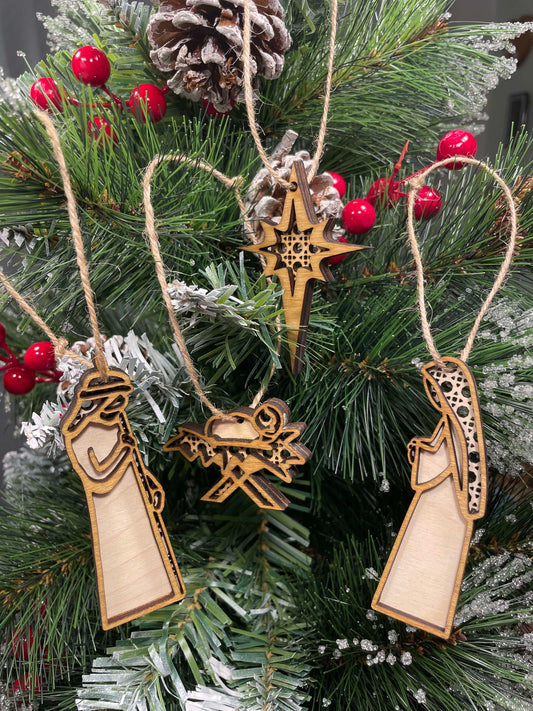 Rattan Nativity Scene Ornaments