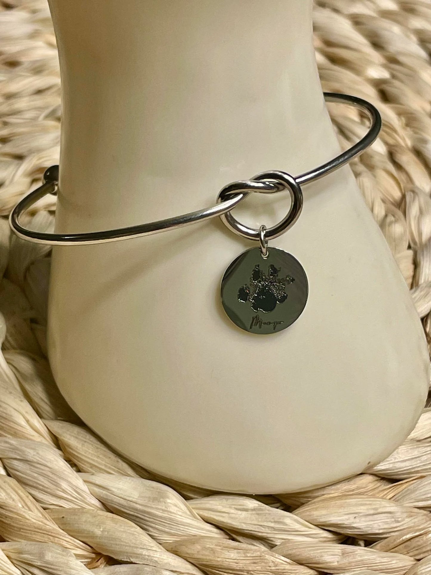 Engraved Actual Pet Paw Print on Knot Bracelet