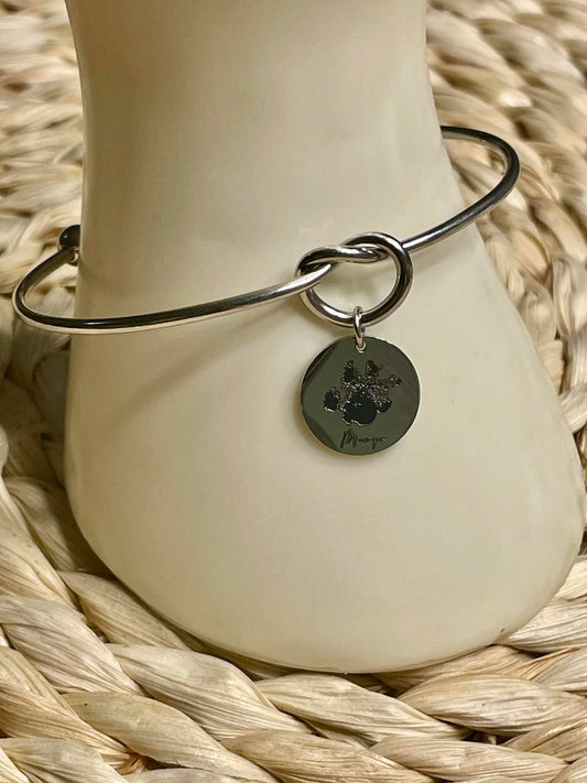 Engraved Actual Pet Paw Print on Knot Bracelet