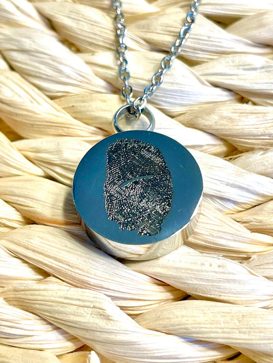 DNA Jewelry Urn Pendant with Engraved Fingerprint Or Handwriting
