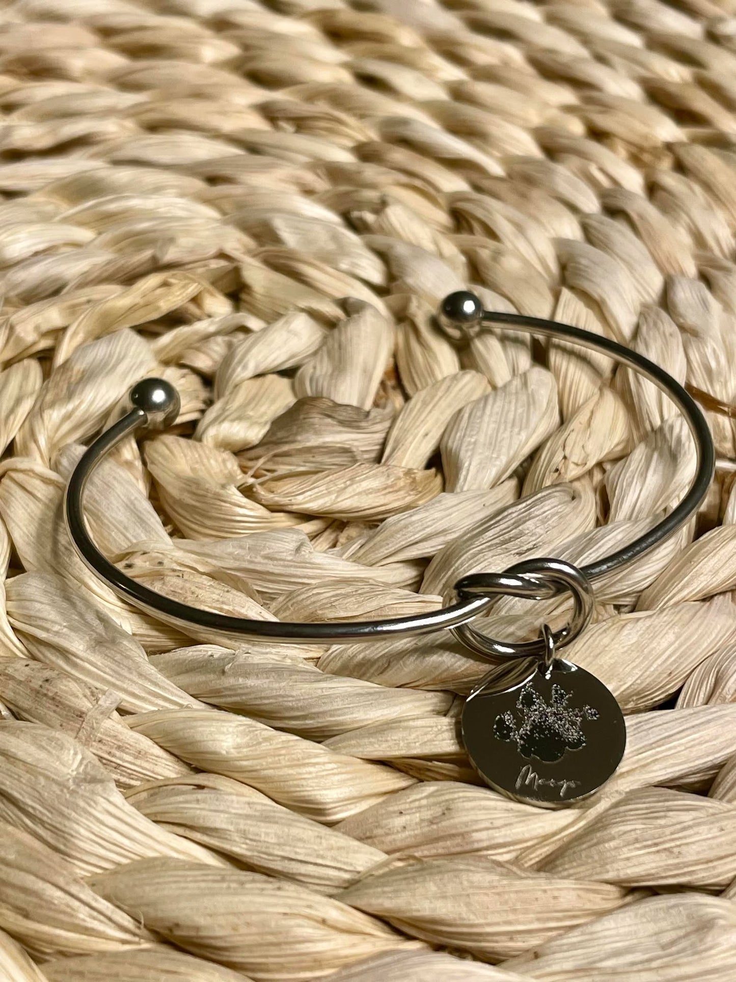 Engraved Actual Pet Paw Print on Knot Bracelet