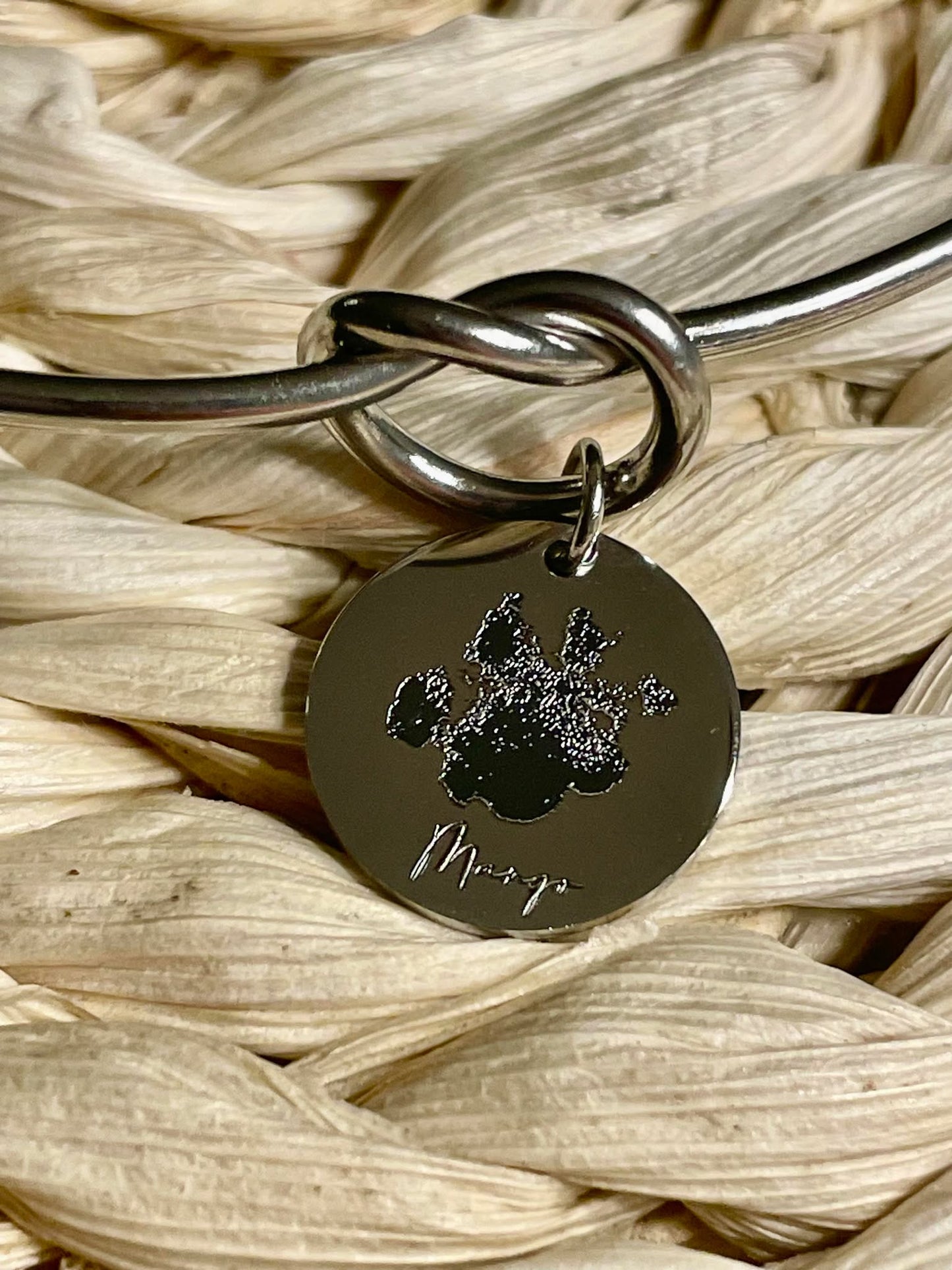Engraved Actual Pet Paw Print on Knot Bracelet