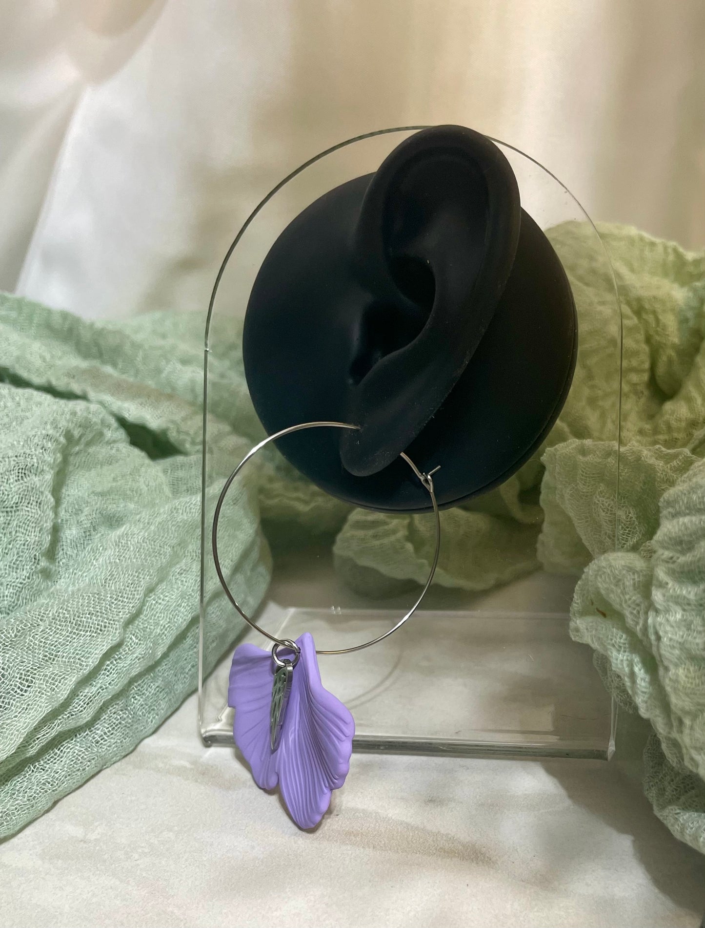 Purple Ginkgo Leaf with Angel Wing on Hoop Ear Wire #JusticeforSativa
