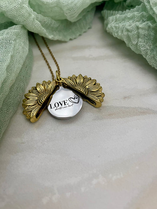 Love is all we need//Love should never hurt Sunflower Necklace #JusticeforSativa