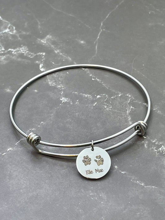 Engraved Actual Pet Paw Print or Nose Print on Bangle Bracelet