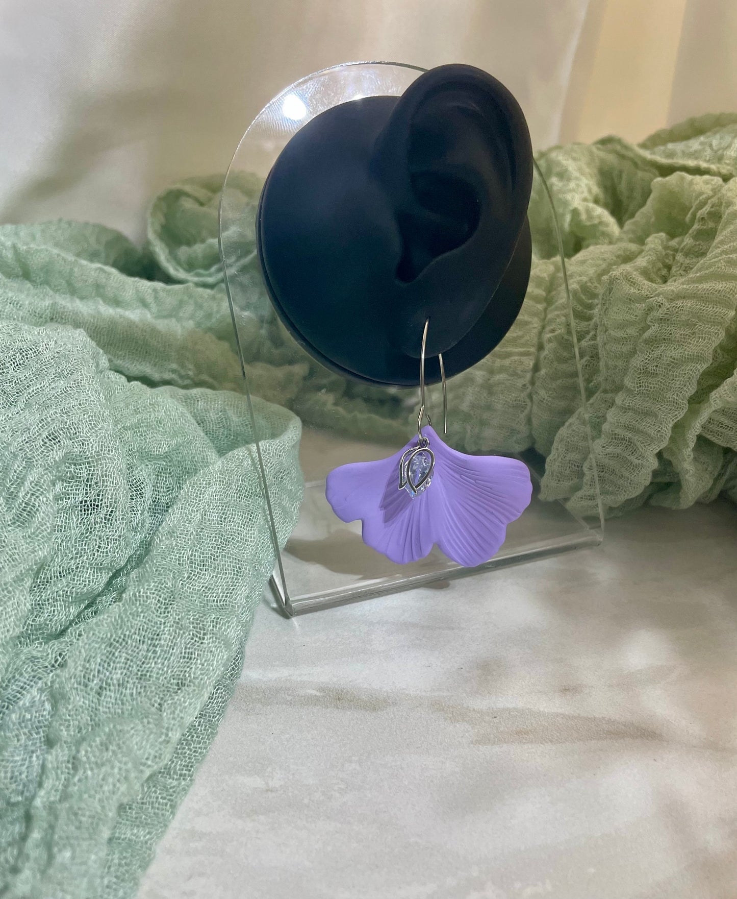 Purple Ginkgo Leaf with Cubic Zirconia Tulip on V Ear Wire #JusticeforSativa