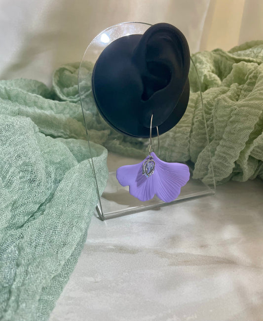 Purple Ginkgo Leaf with Cubic Zirconia Tulip on V Ear Wire #JusticeforSativa