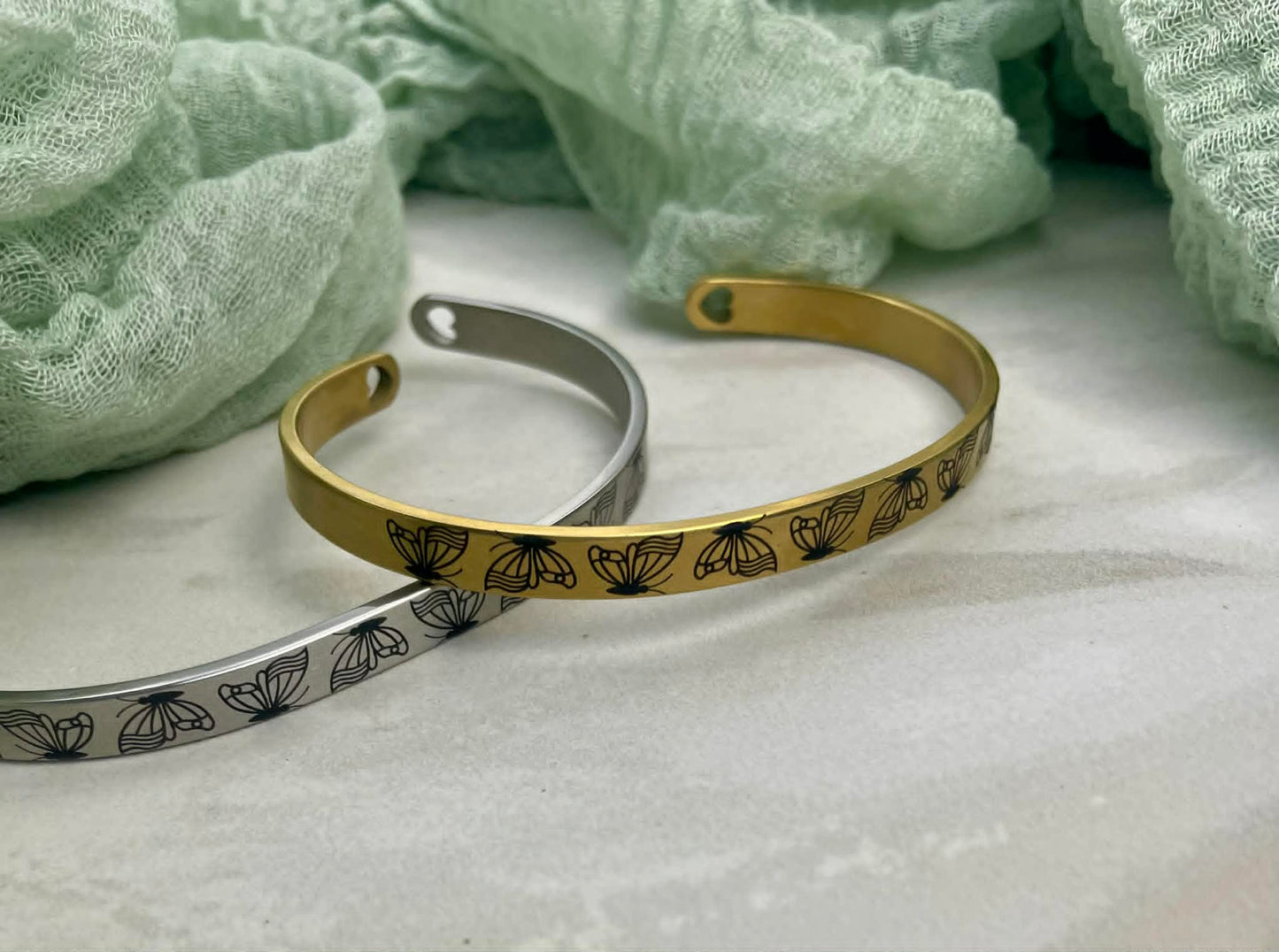 Engraved Butterflies Cuff Bracelet with Heart Cutouts Sativa #JusticeforSativa